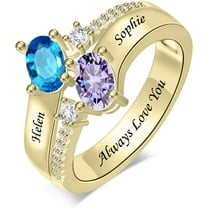 YUPPOLKR Personalized Mothers Ring 2 Birthstone Rings for Women Sterling Silver Engagement Promise Rings Custom Name Ring Mother Daughter Rings Mother's Day Gifts for Wife Mom Grandma
