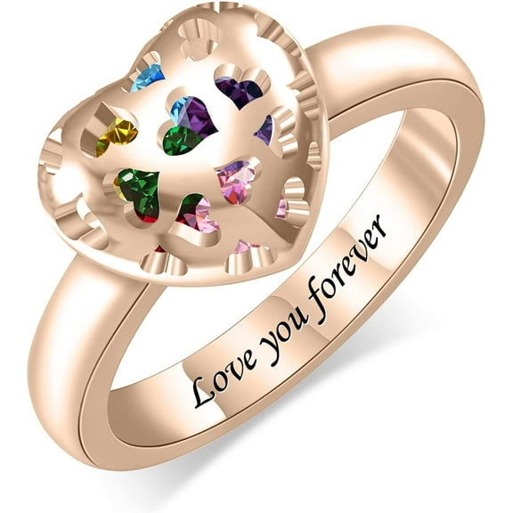 YUPPOLKR Personalized Mothers Ring Sterling Silver Family Rings for Women Caged Locket Simulated Birthstone Family Rings Mother’s Day Custom Gift for Mom Daughter