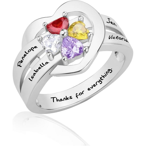 YUPPOLKR S925 Sterling Silver Custom Birthstone Ring with 1-8 Names for Mother Grandma Girlfriend Women Personalized Mom Ring for Mothers Day Christmas