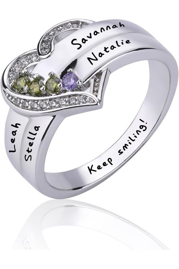 S925 Sterling Silver Custom Mothers Ring with 1-8 Names & Birthstones for Mom Women Personalized Birthstones Ring for Mothers Day Christmas Valentine's Day