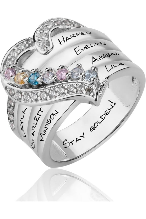 S925 Sterling Silver Custom Mothers Ring with 1-8 Names & Birthstones for Mom Women Personalized Birthstones Ring for Mothers Day Christmas Valentine's Day