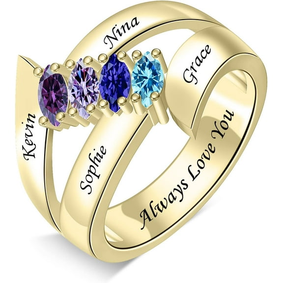 YUPPOLKR Sterling Silver Mothers Rings with Birthstones Personalized Rings for Women Engraved Mother Family Name Rings Custom Rings Mother's Day Anniversary Birthday Gift for Mom Grandma Wife