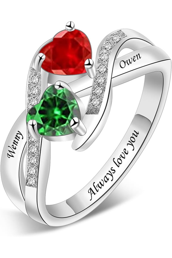 Sterling Silver Personalized Mothers Ring with 1/2/3/4/5/6 Birthstones & Names Custom Birthstone Ring for Women Custom Family Ring for Mom Wife Grandmother