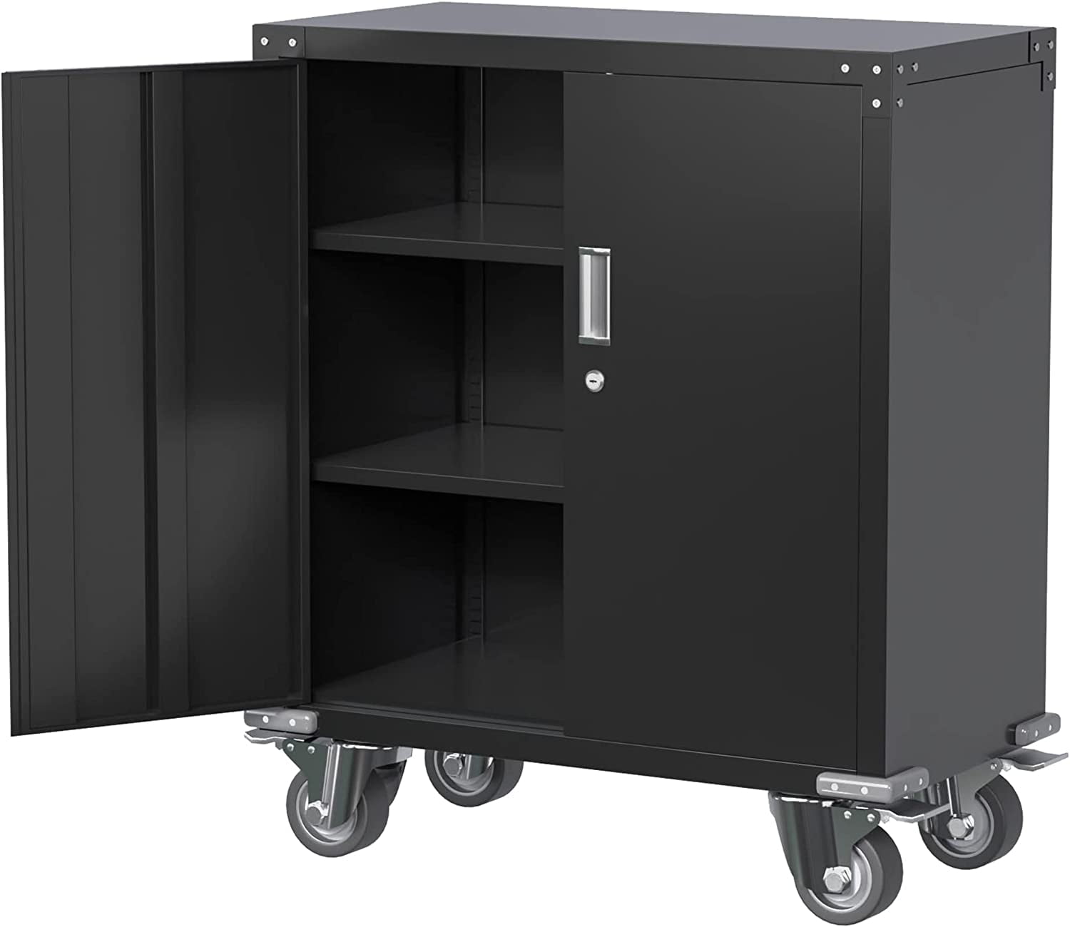 YUQIN 35.4'' Tall Metal Storage with Wheels,Lockable Rolling Storage for Garage