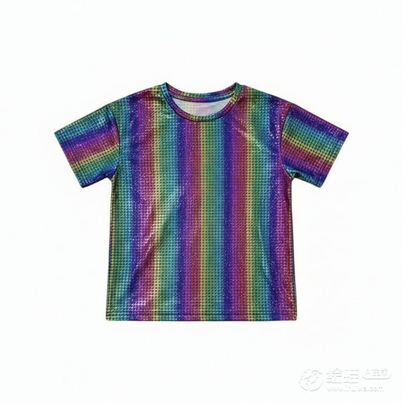 YUQIN Girls Sequin Tops Short Sleeve Party Top Dance Shirt Stage Performance Sparkly Glitter Tee Shirts For Kids Round Neck Blouses Stylish T-Shirts