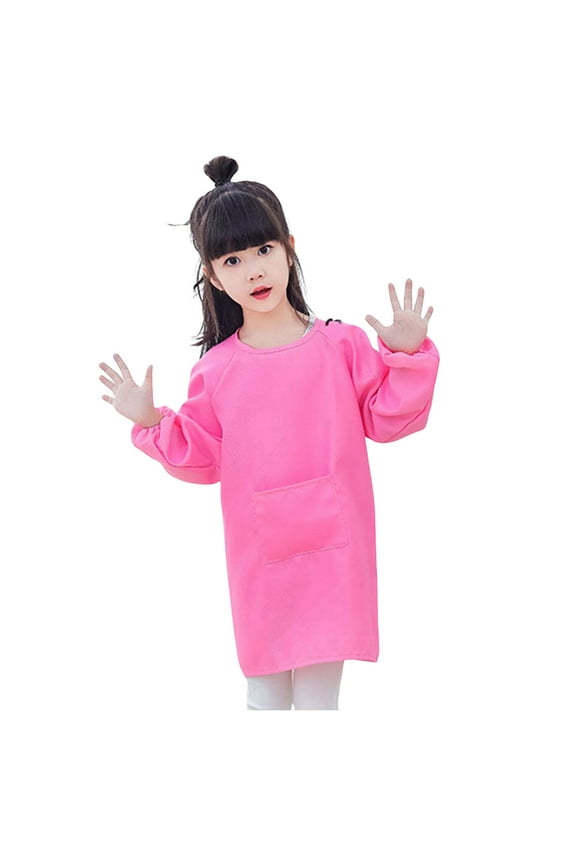 Soft Girls Tops Kid Art Smock Solid Color With Pocket Apron For Children Printed Artist Painting Aprons Smocks With Long Sleeve Daily Casual Tees
