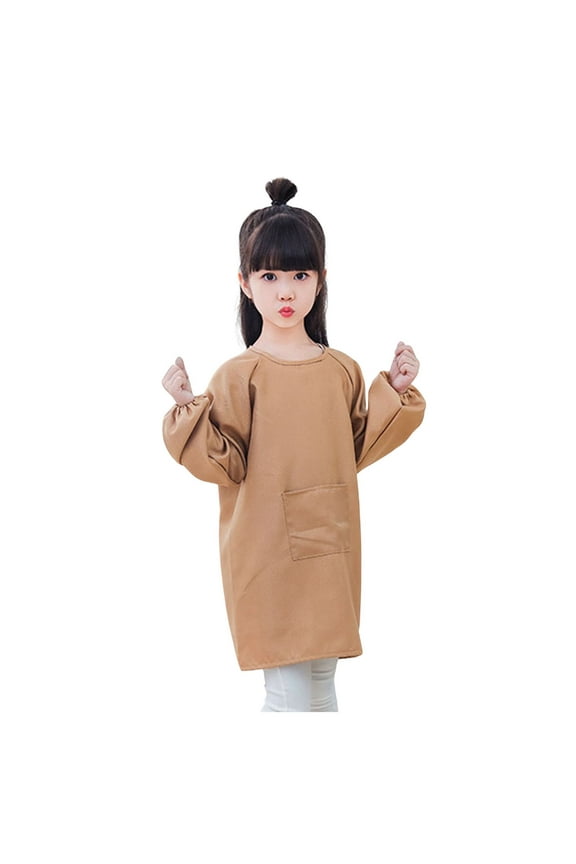 Soft Girls Tops Kid Art Smock Solid Color With Pocket Apron For Children Printed Artist Painting Aprons Smocks With Long Sleeve Trendy Tee Blouse