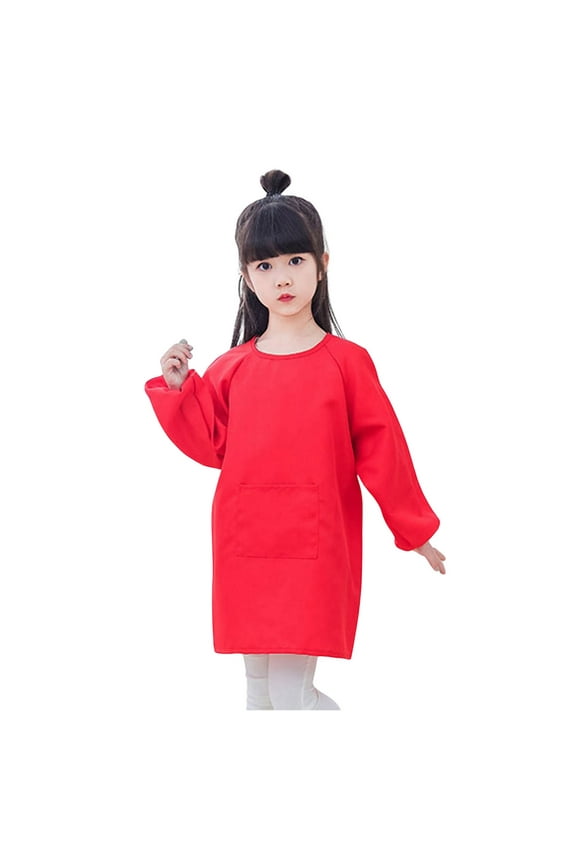 Soft Girls Tops Kid Art Smock Solid Color With Pocket Apron For Children Printed Artist Painting Aprons Smocks With Long Sleeve Versatile School Wear