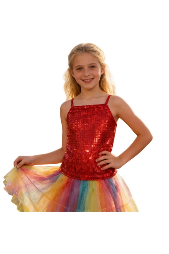 Soft Tops Girls Sequin Tank Tops Sleeveless Adjustable Spaghetti Strap Crop Cami Top Carnival Sparkly Dance Blouse For Children Trendy Tops Tshirt