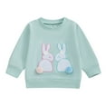 thumbnail image 1 of YUQIN Toddler Girl Easter Outfit Bunny Embroidered Sweatshirt Long Sleeve Pullover Tops Soft Crewneck Blouses Baby Spring Clothes Fashion Top Basic Tees, 1 of 8