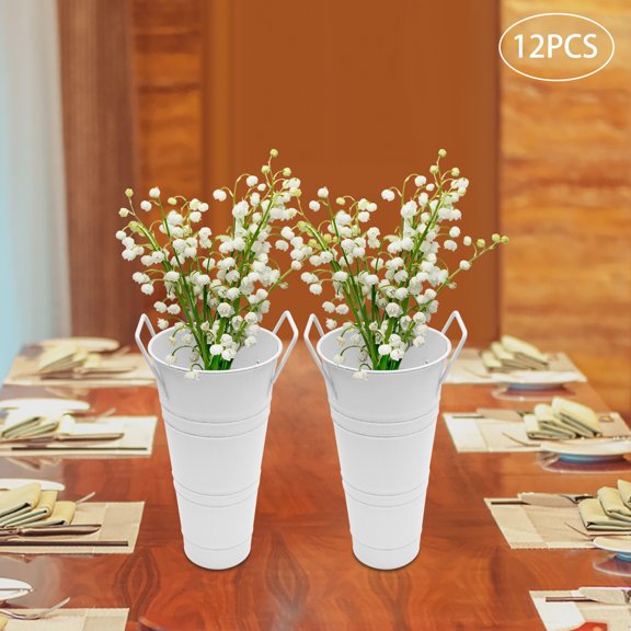 10in Cylindric White Metal Flower Buckets 12 Pcs Wedding Flower Display for Homes Gardens Florists Entrances Living Rooms