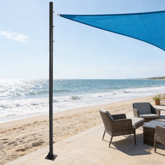 3 Fixed Rings Ground Mounted Outdoor Shade Sail Pole, Sun Shade Sail Pole for Patios, Backyards, Swimming Pools
