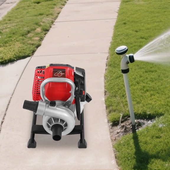 4-Stroke 36.5CC Red+Black Gasoline Water Pump 1.6 HP Water Transfer Pump for Ponds Farmland Gardens Lawns