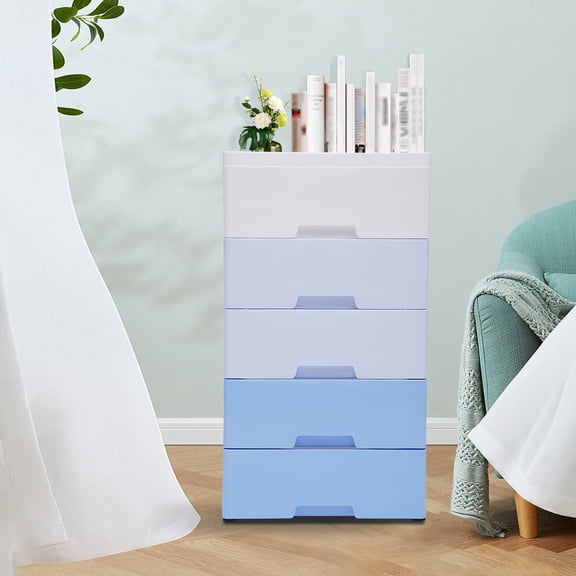 YUQXICC 5-Tier Plastic Drawers Dresser Storage Cabinet Large Stackable Vertical Clothes Storage Tower for Hallway Entryway, Home Furniture