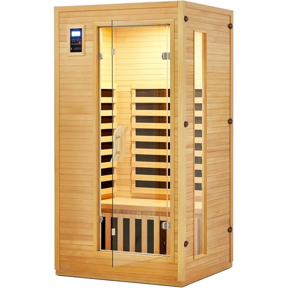 YUSAZENS 1-2 Person Low EMF Far Infrared Sauna for Home Indoor Use, Canadian Hemlock Wood Dry Sauna with Bluetooth Speakers LED Reading Light Chromotherapy Lamp