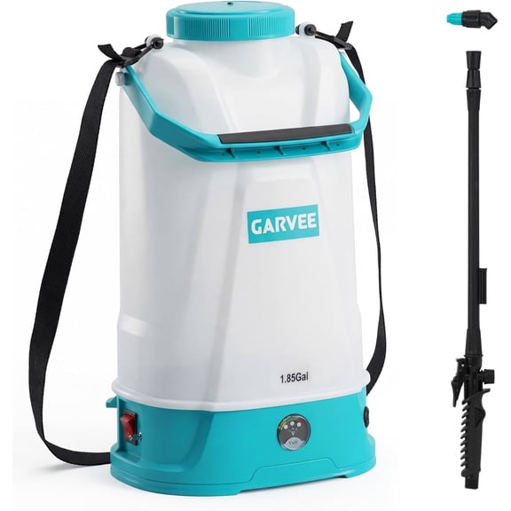 YUSAZENS 1.85-Gallon Cordless Sprayer, 060 PSI Adjustable Pressure, 12V 2Ah Rechargeable, Adjustable Shoulder Strap, Spray Wand & Tip, Wide Mouth for Weeding Garden Lawn Care