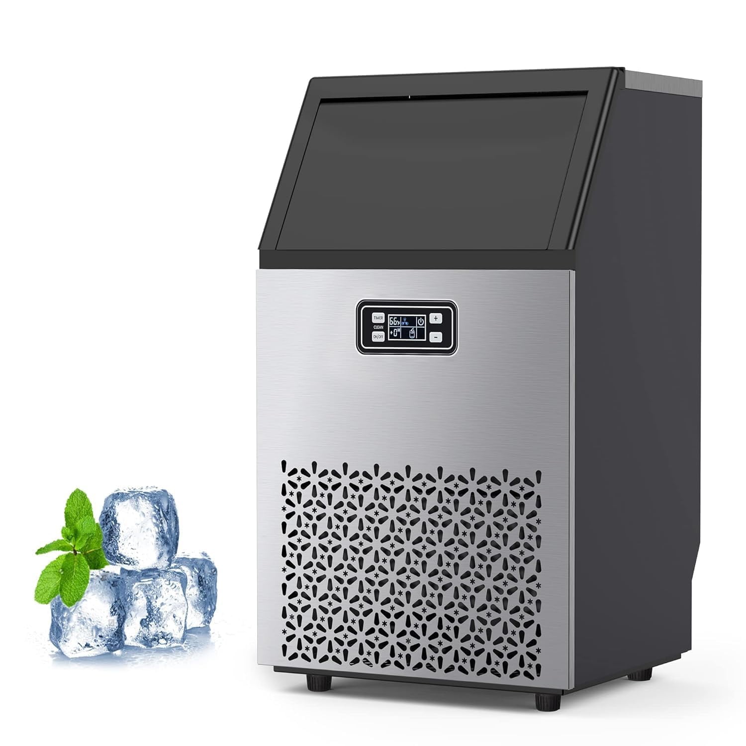 YUSAZENS 150LBS/24H Commercial Under Counter Ice Maker, Stainless Steel Freestanding Ice Machine with 33LBS Storage, Auto Self-Cleaning, Produces Ice in 5-15 Minutes