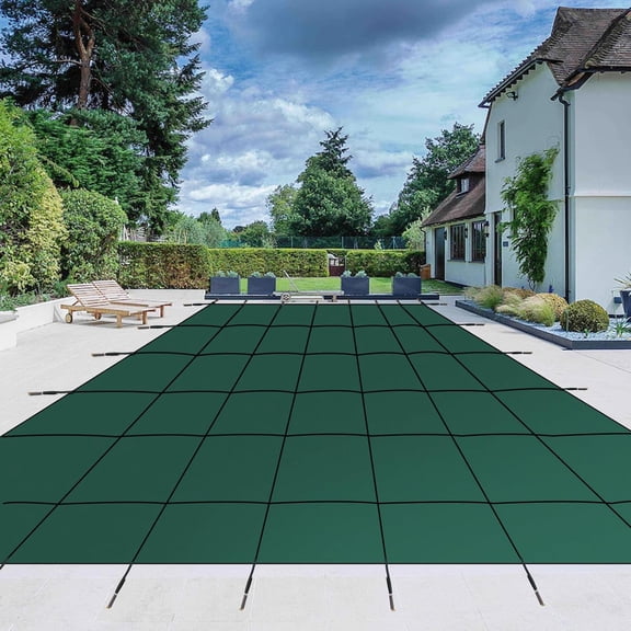 YUSAZENS 18x36FT Rectangle Inground Pool Safety Cover, Green High Density PP Mesh Winter Pool Cover with Installation Tools, for Leaf Debris Protection Backyards