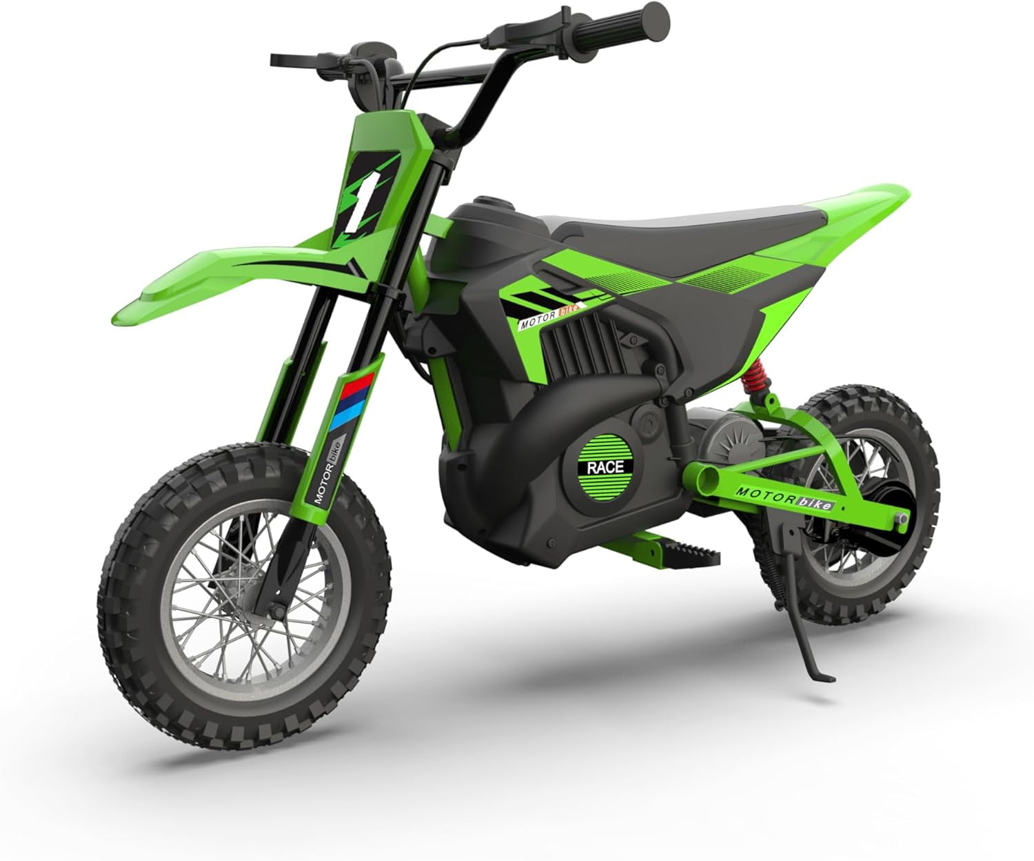 YUSAZENS 24V Kids Ride-On Motorcycle, 13.6 MPH Electric Dirt Bike with 250W Motor, Chain Drive, Leather Seat, Disc Brake, Pneumatic Tires, Green