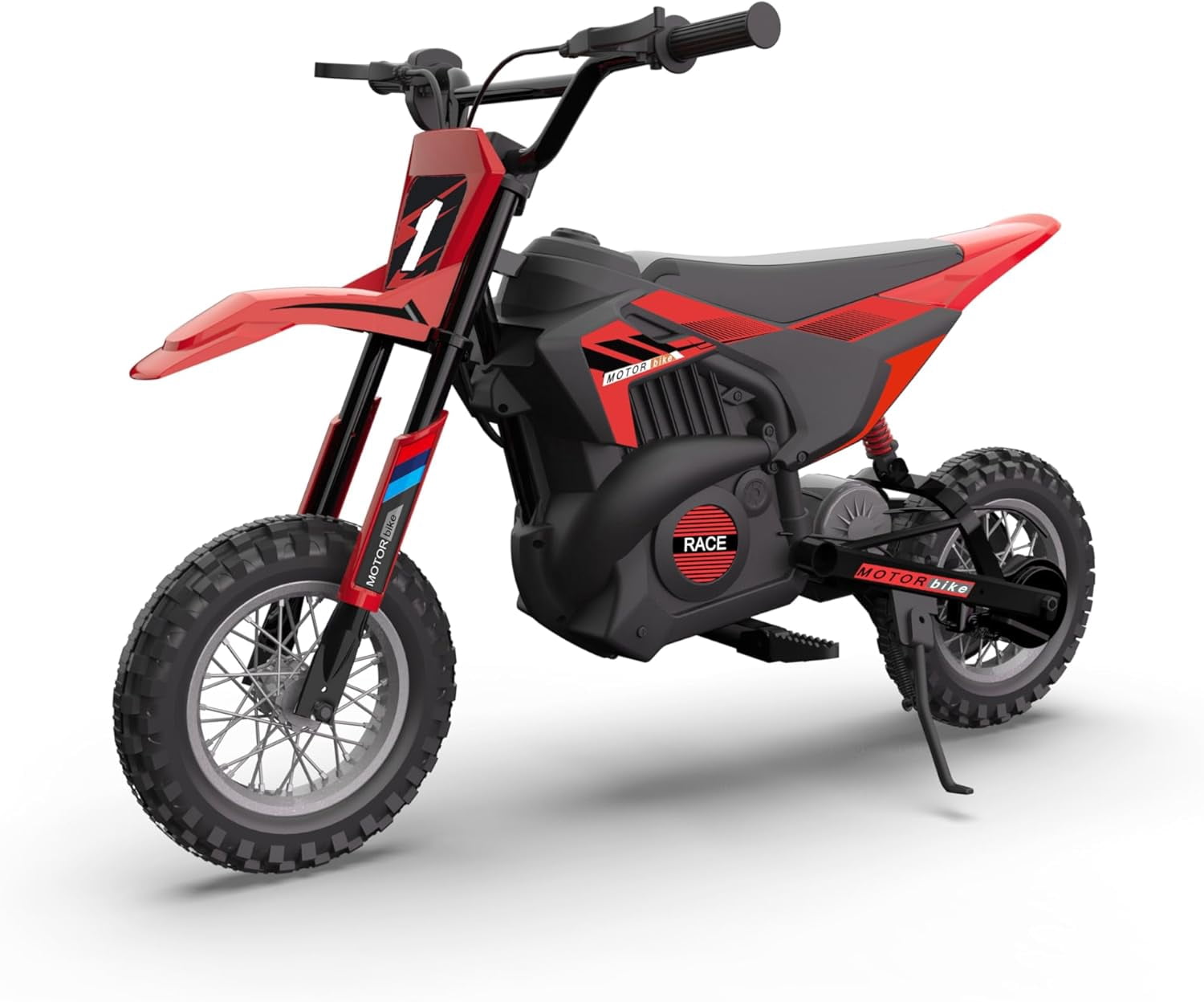 YUSAZENS 24V Kids Ride-On Motorcycle, 13.6 MPH Electric Dirt Bike with 250W Motor, Chain Drive, Leather Seat, Disc Brake, Pneumatic Tires, Red