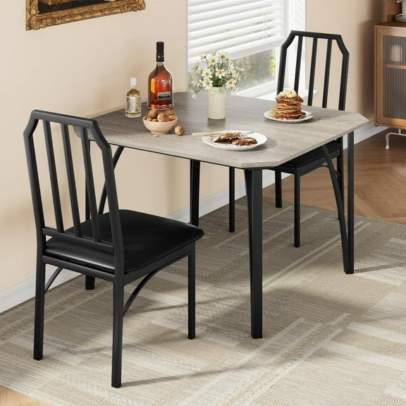 YUSAZENS 3-Piece Dining Table Set for 2 with Upholstered Chairs, Compact Kitchen Table and Chairs for Small Spaces, Apartment, Modern Chamfer Design