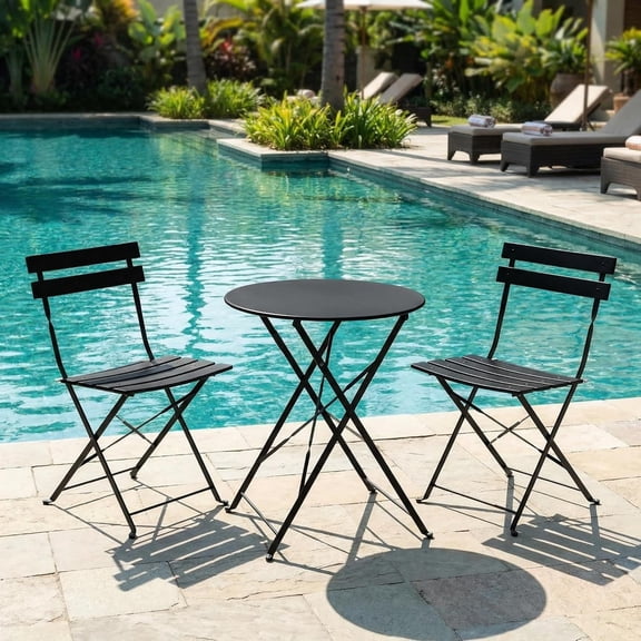 YUSAZENS 3-Piece Foldable Bistro Set, Outdoor Patio Furniture with 2 Chairs & Table – Indoor/Outdoor Conversation Set, Black