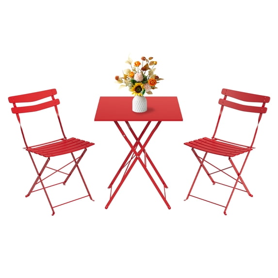 YUSAZENS 3-Piece Folding Patio Bistro Set, Table & 2 Chairs, No Assembly Required, Indoor/Outdoor Furniture for Balcony, Yard, Garden, Red