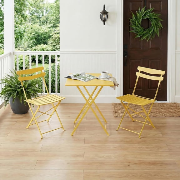 YUSAZENS 3-Piece Folding Patio Bistro Set, Table & 2 Chairs, No Assembly Required, Indoor/Outdoor Furniture for Balcony, Yard, Garden, Yellow