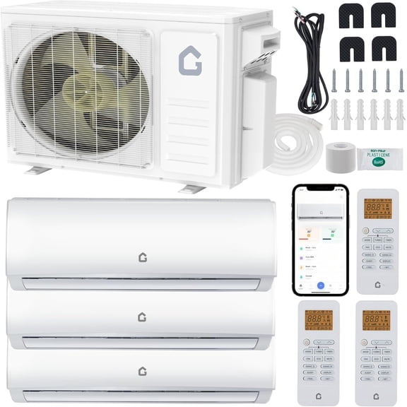 YUSAZENS 35000 BTU Three-Zone Ductless Heat Pump,9000+9000+18000 BTU Indoor Units,Pre-Charged 208-230V Condenser,Low Noise Cooling Heater with WiFi Alexa Smart Control for Home Indoor Spaces