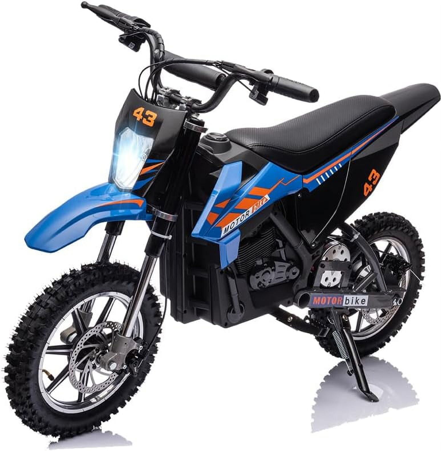 YUSAZENS 36V Kids Electric Dirt Motorcycle, Off-Road Ride-On Bike with LED Headlight, Leather Seat, Disc Brakes, Up to 15.5 MPH, Ages 14+, 175lb Capacity, Blue Brushed Motors