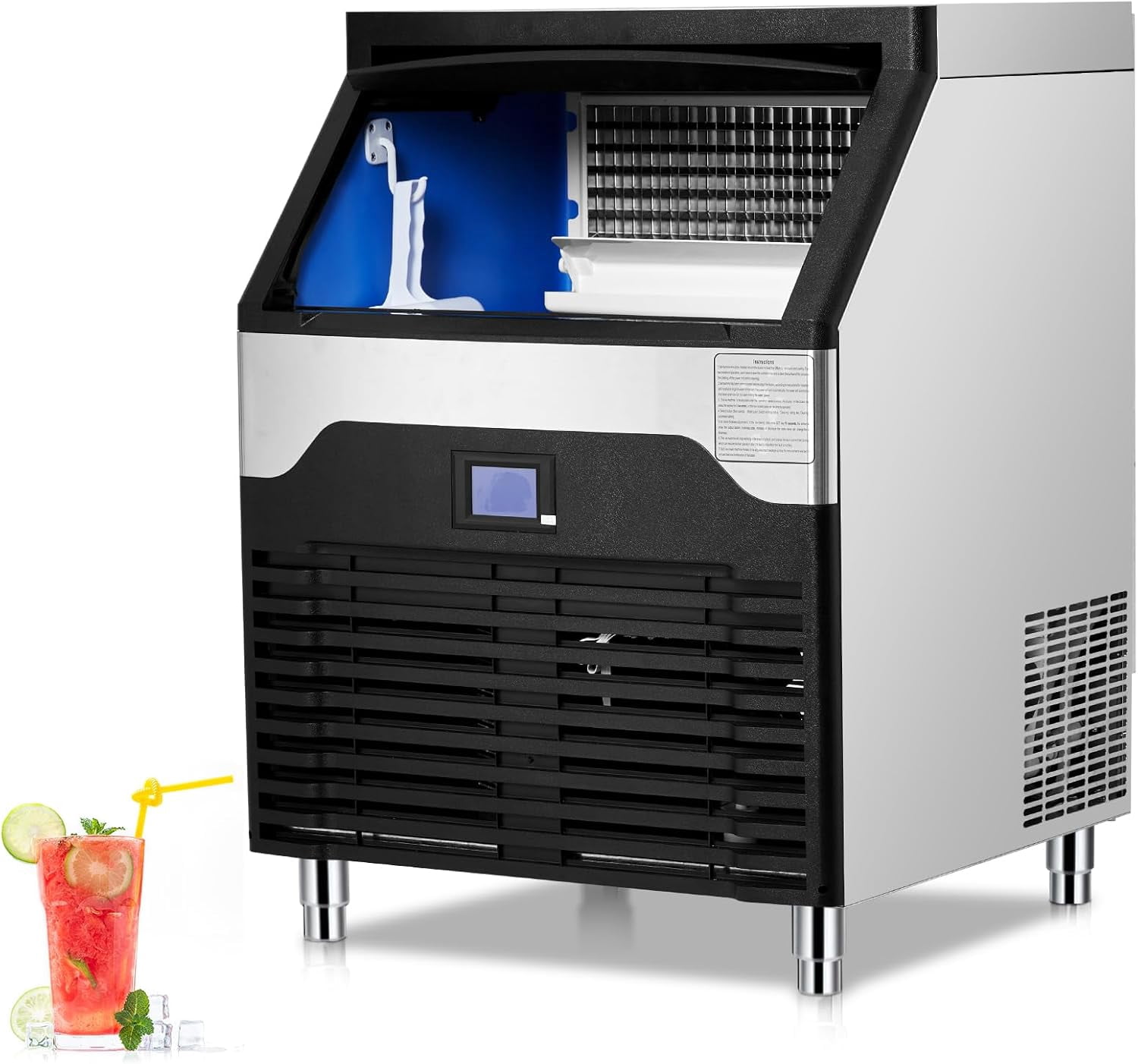 YUSAZENS 400LBS/24H Commercial Ice Maker, Stainless Steel Freestanding & Under Counter Ice Machine with 88.19LBS Storage, for Home Bar, Restaurant, Cafe