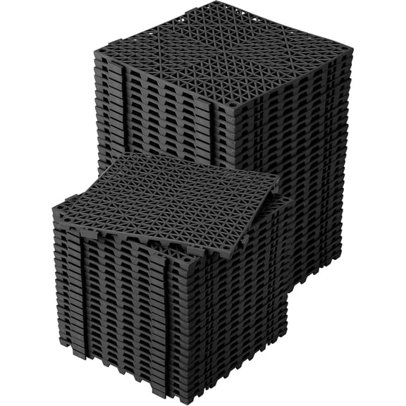 YUSAZENS 50 Pack Interlocking Floor Tiles 12"X12", Soft PVC Non-Slip Mats with Drainage Holes, Modular Cushion Flooring Waterproof Easy to Clean, Black for Kitchen Bathroom Patio Pool Deck Garage Gym