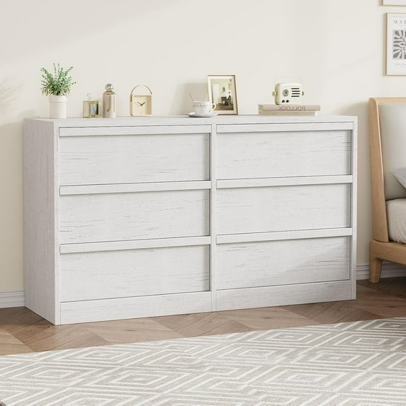 YUSAZENS 6 Drawer Dresser for Bedroom, Wooden Double Dresser Organizer with Storage Freestanding, Modern Chest of Drawers for Bedroom, Living Room, Nursery