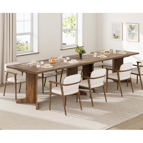 YUSAZENS 71-inch Rectangular Dining Table for 6-8 People, Walnut Wood Finish, Sturdy T-Shaped Legs, Thick Scratch-Resistant Tabletop, Modern Kitchen Dining Room Living Room Furniture