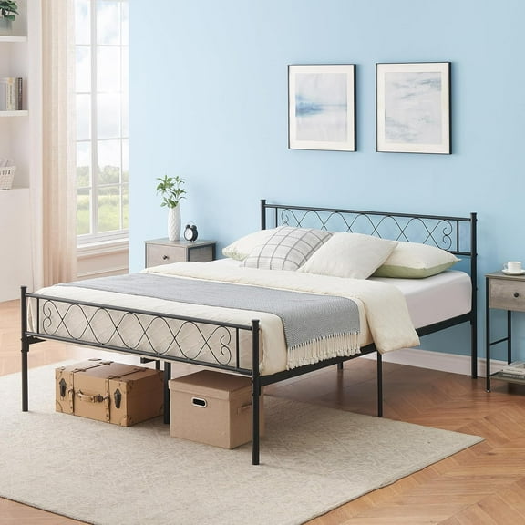 YUSAZENS Bed Frame, Full Size Bed Frame with Heart-Shaped Headboard & Footboard, Metal Slat Support, 12.2" Under-Bed Storage, No Box Spring Needed, Noise-Free, Black