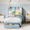 thumbnail image 1 of YUSAZENS Bed Frame, Twin Bed Frame with Bookcase Headboard, Velvet Upholstered Platform Bed with Under-Bed Drawer, No Box Spring Needed, Noise-Free, Easy Assembly, Light Blue, 1 of 7