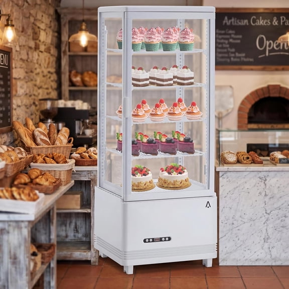 YUSAZENS Commercial Countertop Display Refrigerator 3.5 Cu.Ft 98L, Refrigerated Cake Display Case with Auto Defrost Air Cooling, LED Light & Double Tempered Glass for Cafe Bakery Dessert