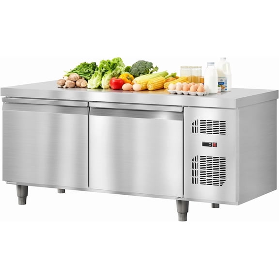 YUSAZENS Commercial Worktop Undercounter Refrigerator, Stainless Steel Refrigerated Food Prep Station with Smart Temperature Control for Restaurant Bar and Cafe