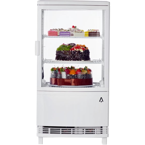 YUSAZENS Countertop Commercial Refrigerated Display Case 2.0 Cu.Ft Lockable Glass Door with LED Interior Lighting Adjustable Shelving for Cake Pastry Snack Beverage Merchandising Bakery Cafe