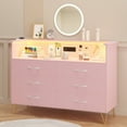 thumbnail image 1 of YUSAZENS Dresser for Bedroom 6 Drawer with LED Light & Charging Station, Wooden Dressers and Chests of Drawers with 2-Tier Open Shelves, Wide Dresser Organizer for Living Room Hallway Entryway, Pink, 1 of 7