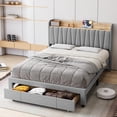 thumbnail image 1 of IdealHouse Full Size Upholstered Bed Frame with Storage Headboard, Drawer, Charging Station, Linen Platform, No Box Spring Needed, light Grey, 1 of 6
