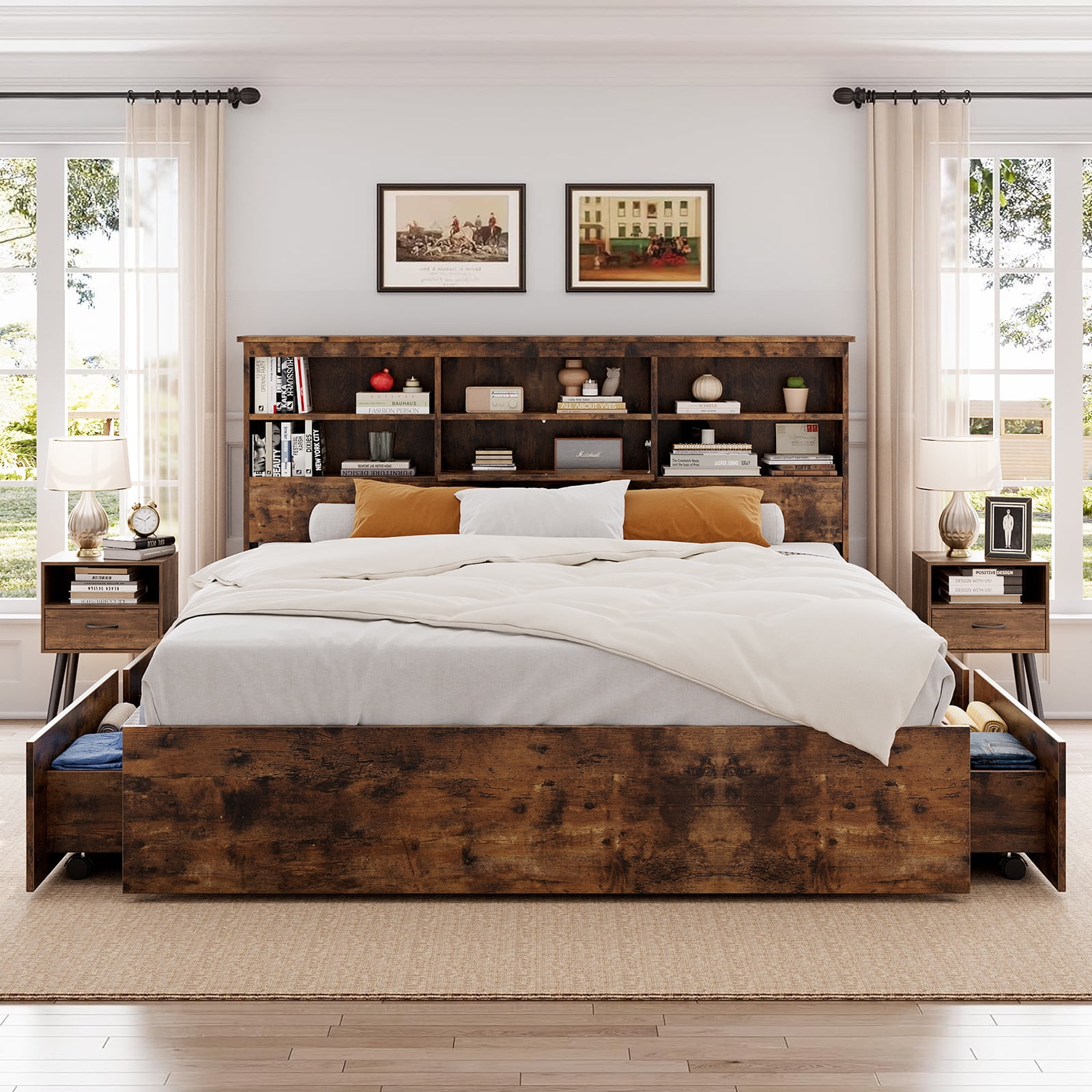 YUSAZENS-King-Size-Bed-Frame-Bookcase-Headboard-4-Large-Drawers-Storage-Wooden-No-Box-Spring-Needed-Duty-Metal-Slats-Noise-Free-Easy-Assembly-Retro_398499a5-ed17-4c11-9923-3036927f8b73.29424ea9d87867fe58a121b499ad1d31.jpeg