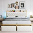 thumbnail image 1 of YUSAZENS King Size Bed Frame with RGB LED and Charging Station Headboard, Beige Upholstered Platform Bed Frame King with 2 Storage Drawers, No Box Spring Needed, Heavy Duty, 1 of 8