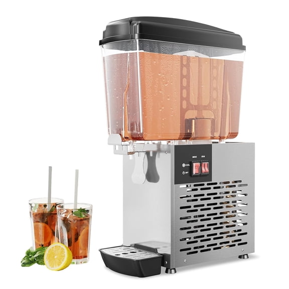 YUSAZENS Refrigerated Beverage Dispenser 18L Stainless Steel Drink Dispenser with Compressor Cooling 360 Stirring for Juice Iced Tea Cold Drinks at Restaurant Party Buffet Home