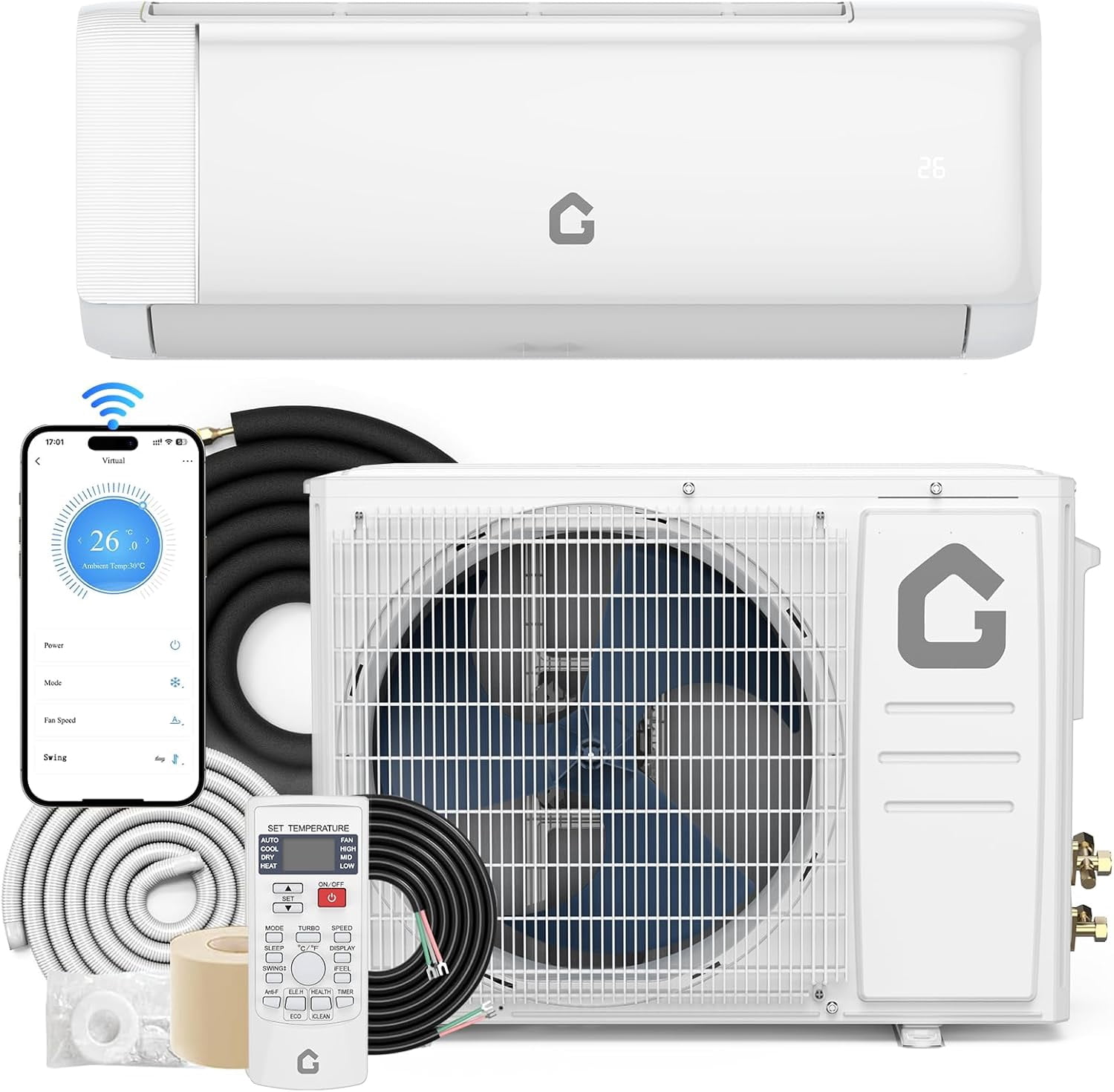 YUSAZENS SEER 22 12000 BTU Mini Split Air Conditioner, 750 Sq ft Ductless Inverter Heat Pump, 110V Wall Mount AC WiFi Remote iFeel Sleep Mode
