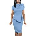 thumbnail image 1 of YUSHO Women Fashion Peplum Bodycon Short Sleeve Bow Club Ruffle Pencil Party Dress, 1 of 6