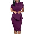 thumbnail image 1 of YUSHO Women Fashion Peplum Bodycon Short Sleeve Bow Club Ruffle Pencil Party Dress, 1 of 7