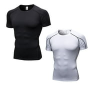 YUSHOW 2 Pack Mens Compression Shirts Short Sleeve Athletic Cool Dry Workout T Shirt Size L