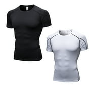 YUSHOW 2 Pack Mens Compression Shirts Short Sleeve Athletic Cool Dry Workout T Shirt Size M