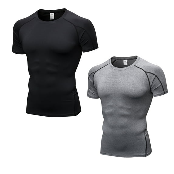 YUSHOW 2 Pack Mens Compression Shirts Short Sleeve Athletic Cool Dry Workout T Shirt Size XL